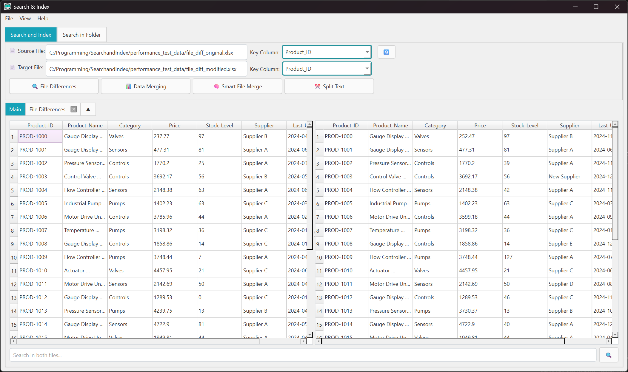 Search & Index main interface
