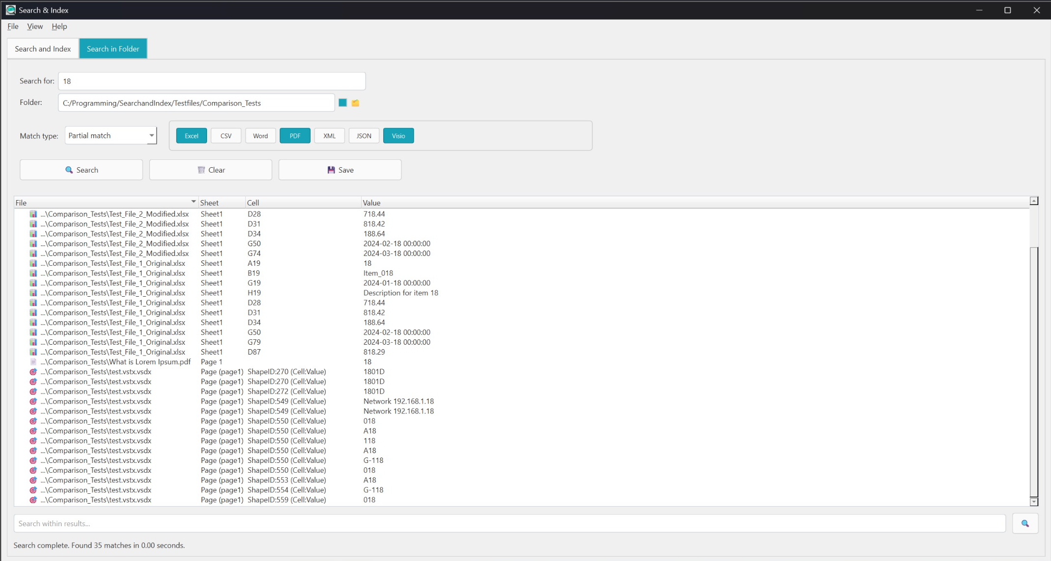 Search in Folder results