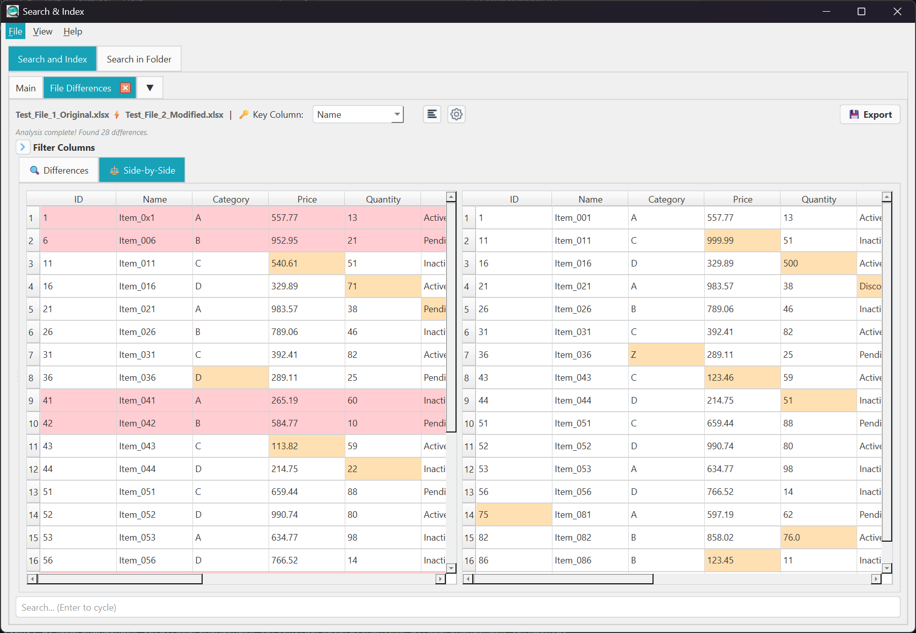 Side-by-side comparison view